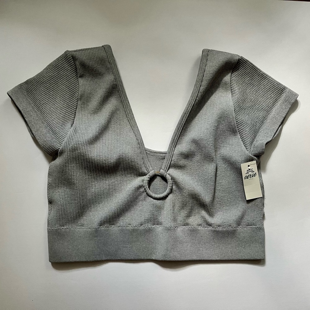 Aerie seamless crop top bralette ring top gray, L